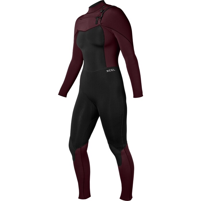 2024 Xcel Womens Comp 4/3mm Chest Zip Wetsuit WN43ZXC4W - Black / Wine